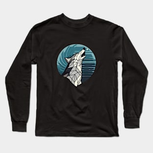 Geometric wolf howling to the moon Long Sleeve T-Shirt